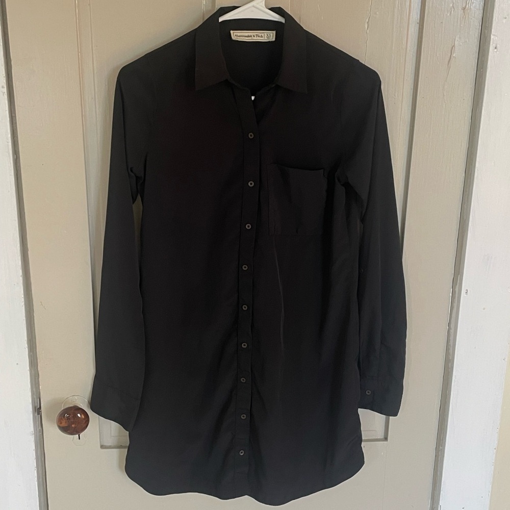 Abercrombie & Fitch Black Long Sleeve Button Up Shirt Dress Like New Sexy XS - Picture 2 of 8